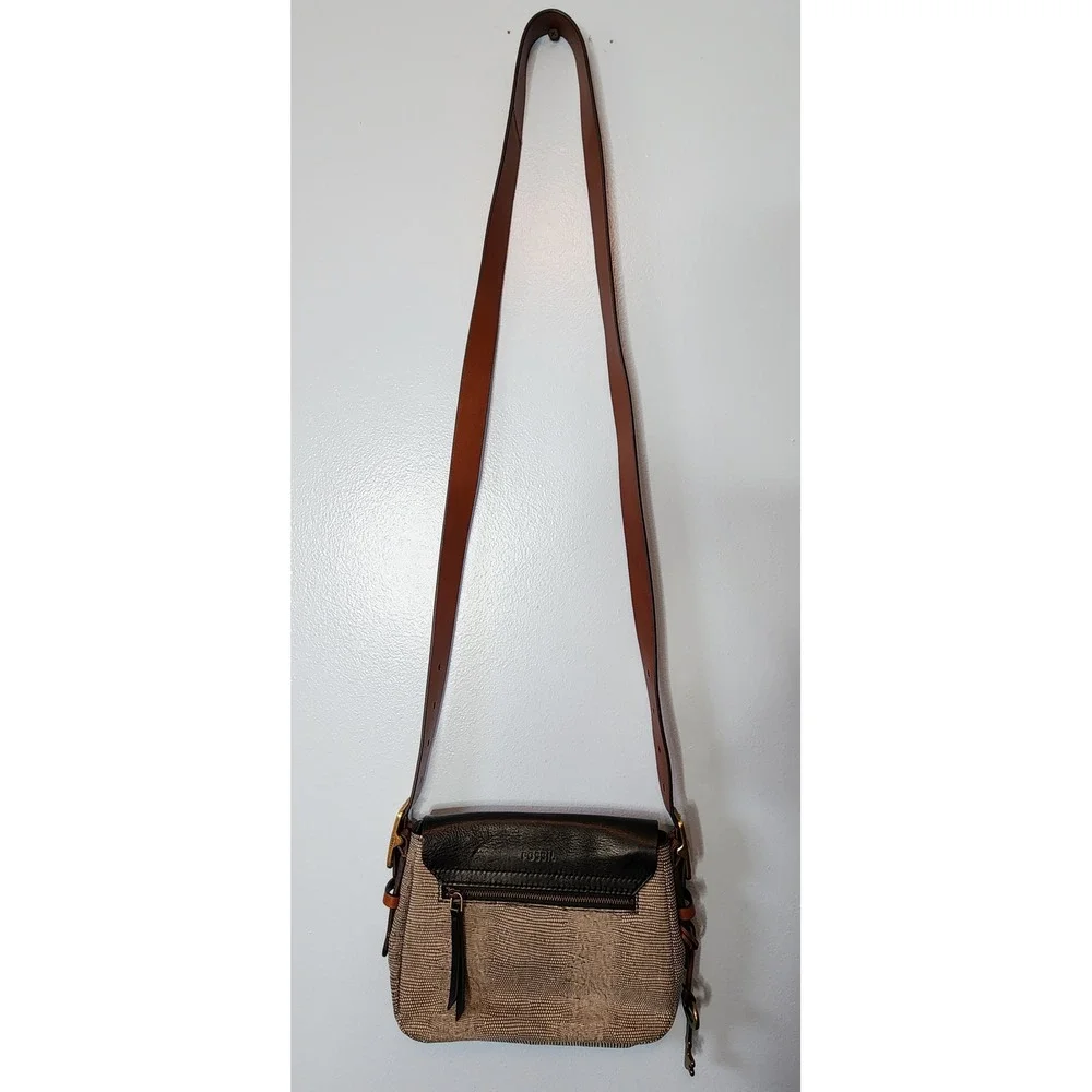 Fossil Crossbody Bag Womens Small Black Brown Key Charm Snakeskin EXC - Picture 4 of 16